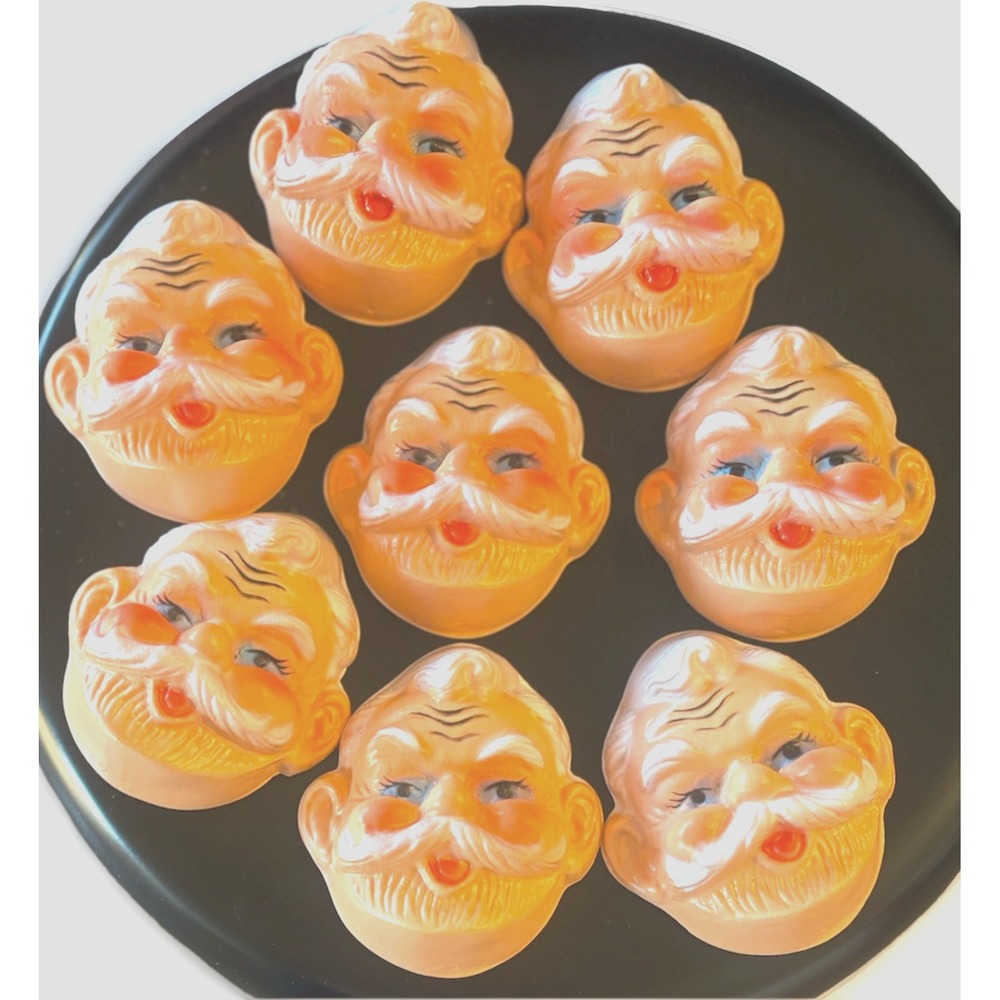 8 Santa Claus Old Man Plastic Faces For Doll Making New Old Stock 3.5" x 4"